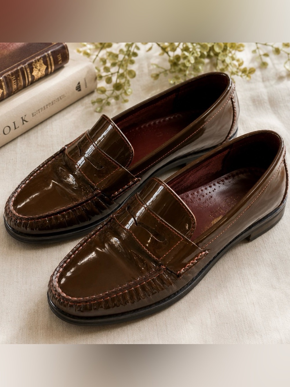 Cole Haan Alexa Penny Moc II Chestnut Patent Leather Loafers Women’s Size 8.5B